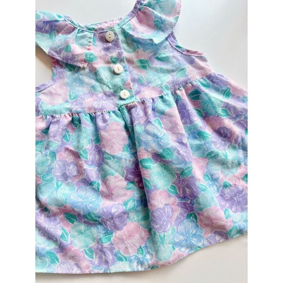 Vintage Baby Girl CHUCKLES Blue Purple Floral Poly Cotton Prairie Dress, Size 2 - Picture 3 of 10